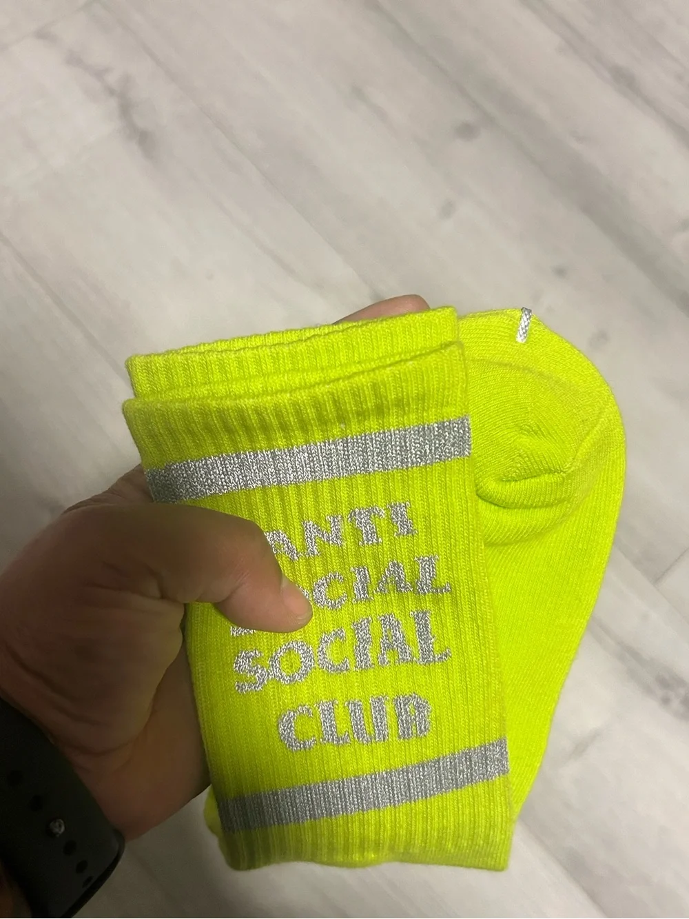 Anti Social Social Club Neon Yellow Crew Socks with Silver Logo